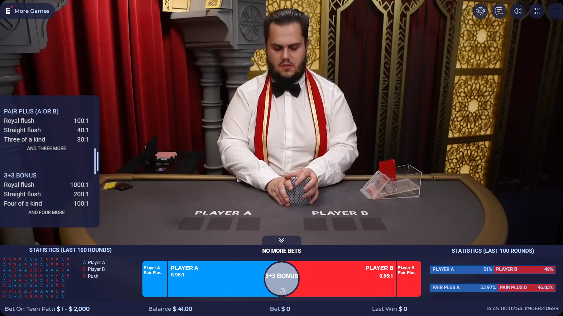 Screenshot of bet on teen patti by ezugi