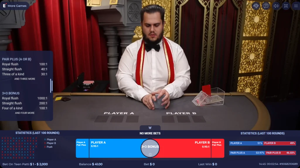 Screenshot of bet on teen patti by ezugi